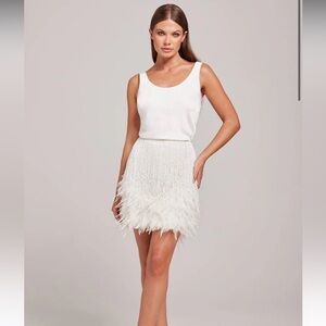 NADINE MERABI White Feather Mini Skirt